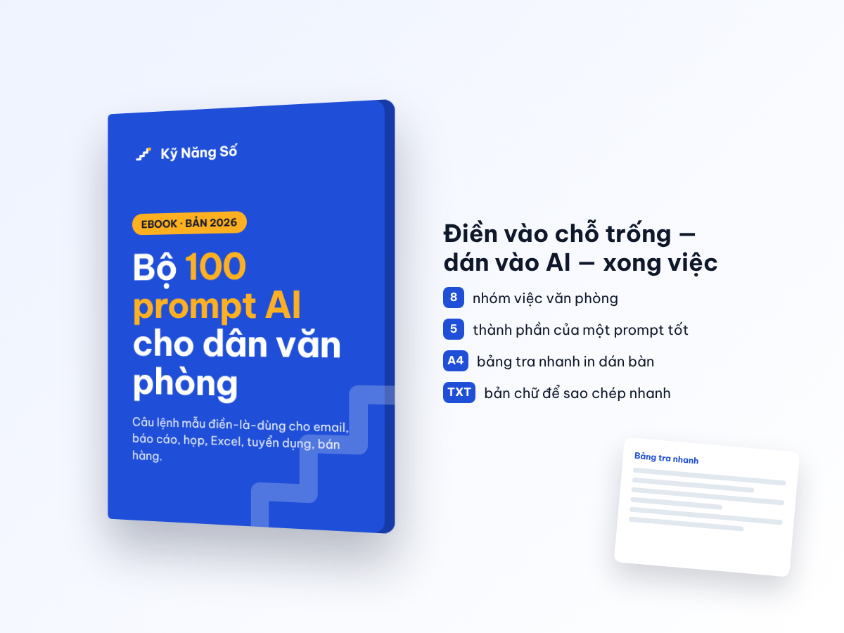 Bìa ebook Bộ 100 prompt AI cho dân văn phòng